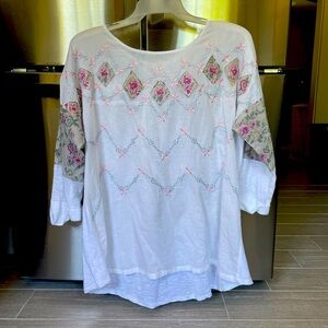 100% Cotton White Embroidered Summer Tunic Top XL Sundance NWOT